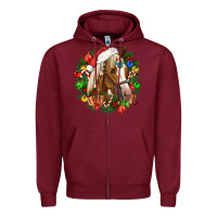 Burgundy horse christmas wreath Zipper Hoodie - CowGirlArtShop