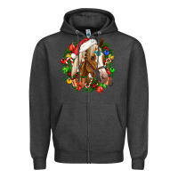Charcoal Heather horse christmas wreath Zipper Hoodie - CowGirlArtShop