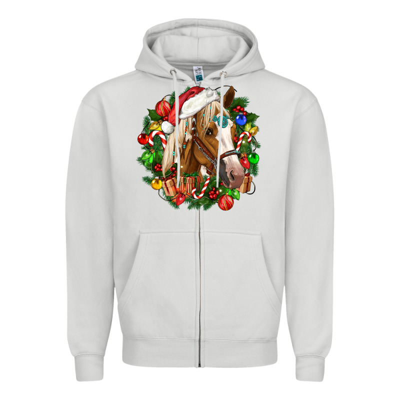 Horse Christmas Wreath Zipper Hoodie by CowGirlArtShop | Teevron