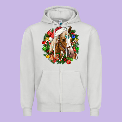 Horse Christmas Wreath Zipper Hoodie Designed By Cowgirlartshop