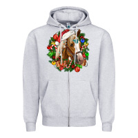 Heather Grey horse christmas wreath Zipper Hoodie - CowGirlArtShop