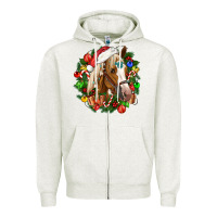 Oatmeal Heather horse christmas wreath Zipper Hoodie - CowGirlArtShop
