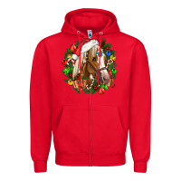 Red horse christmas wreath Zipper Hoodie - CowGirlArtShop