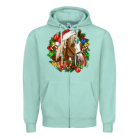 Seafoam horse christmas wreath Zipper Hoodie - CowGirlArtShop