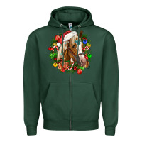 Sports Green horse christmas wreath Zipper Hoodie - CowGirlArtShop