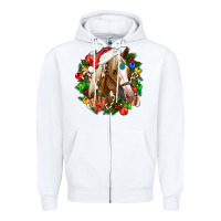 White horse christmas wreath Zipper Hoodie - CowGirlArtShop