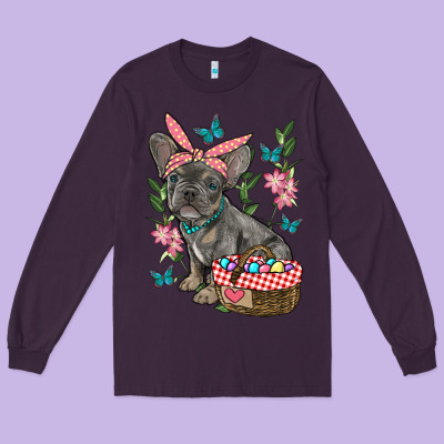 Easter French Bulldog Long Sleeve Tee Designed By Ranaportraitstore