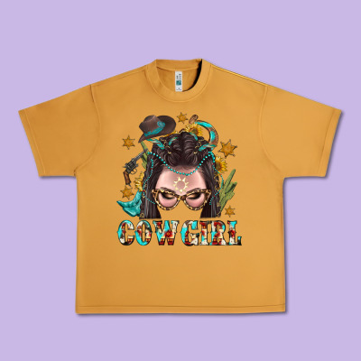 Western Cowgirl Braid Hair Urban Heavy Tee Designed By Bundleandbundleshop