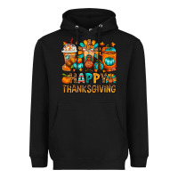 Black Happy Thanksgiving Coffee Cups Heavyweight Hoodie - FaDigitalArtStudio