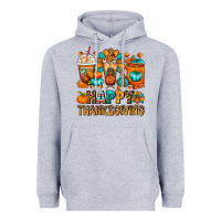 Heather Grey Happy Thanksgiving Coffee Cups Heavyweight Hoodie - FaDigitalArtStudio