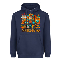 Navy Happy Thanksgiving Coffee Cups Heavyweight Hoodie - FaDigitalArtStudio