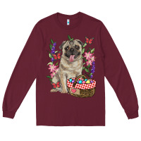 Burgundy Easter pug Long Sleeve Tee - RanaPortraitStore