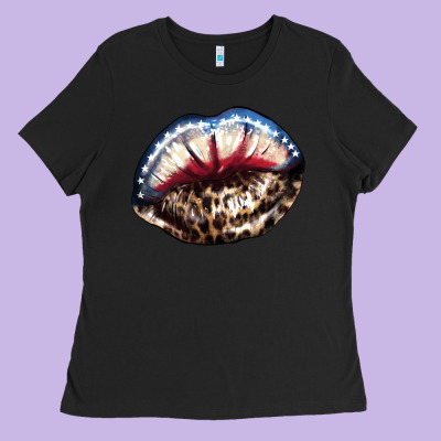 American Lips Leopard Ladies Tee Designed By Nancycooperartshop