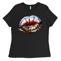 Black American lips leopard Ladies Tee - NancyCooperArtShop