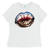 White American lips leopard Ladies Tee - NancyCooperArtShop