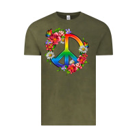 Vintage Olive Peace Pride LGBTQ+ And Flowers Vintage Tee - BundleAndBundleShop