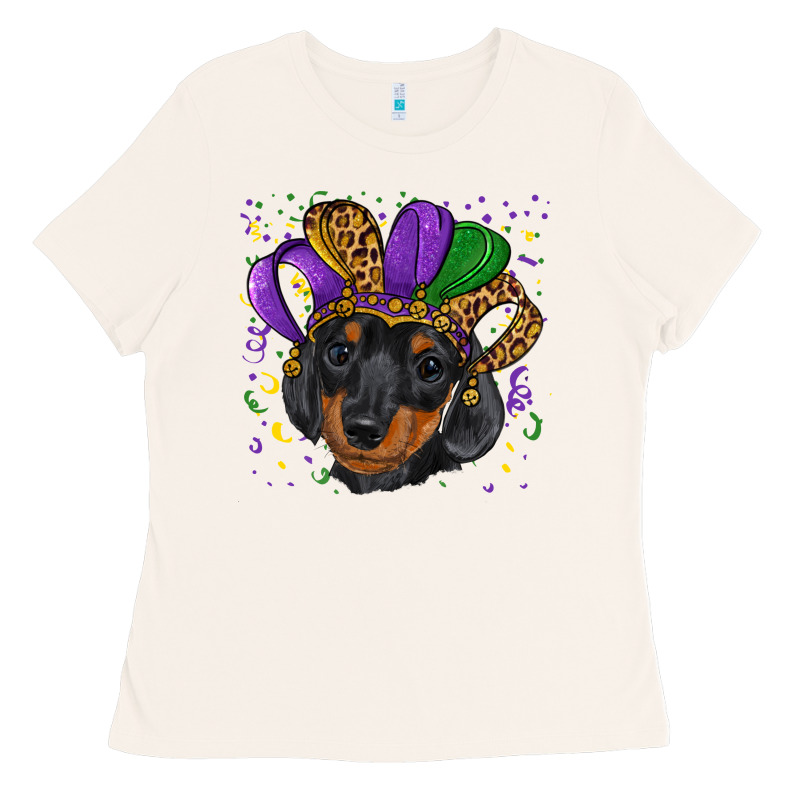 Mardi Gras Hat Dachshund Puppy Ladies Tee by RanaPortraitStore | Teevron