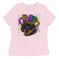 Bubblegum Pink mardi gras hat dachshund puppy Ladies Tee - RanaPortraitStore