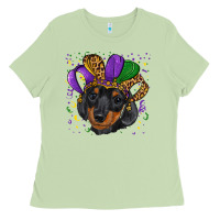 Matcha mardi gras hat dachshund puppy Ladies Tee - RanaPortraitStore