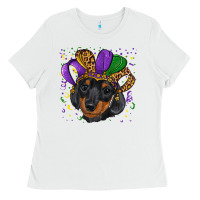 White mardi gras hat dachshund puppy Ladies Tee - RanaPortraitStore