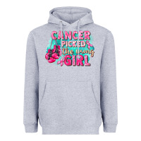 Heather Grey Cancer picked the wrong girl Breast Cancer Heavyweight Hoodie - FaDigitalArtStudio