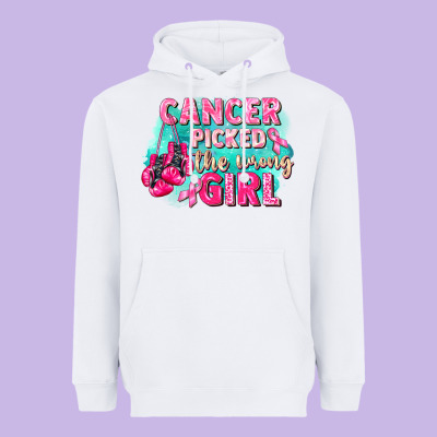 Cancer Picked The Wrong Girl Breast Cancer Heavyweight Hoodie Designed By Fadigitalartstudio