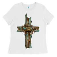 White cross with thorn Ladies Tee - BarkalooDesign