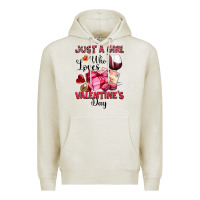 Oatmeal Heather just a girl who loves valentine's day Premium Hoodie - OliviaCreatesArt