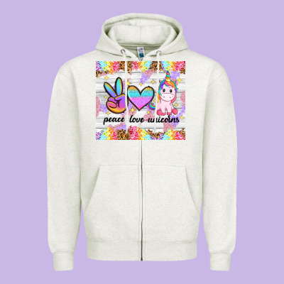 Peace Loeve Unicorns Zipper Hoodie Designed By Cowgirlartshop