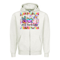 Oatmeal Heather peace loeve unicorns Zipper Hoodie - CowGirlArtShop