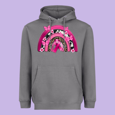 Breast Cancer Rainbow Heavyweight Hoodie Designed By Fadigitalartstudio