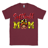Burgundy Softball Mom And Afro Messy Bun Mom Classic Tee - BundleAndBundleShop