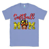 Colony Blue Softball Mom And Afro Messy Bun Mom Classic Tee - BundleAndBundleShop