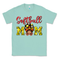 Seafoam Softball Mom And Afro Messy Bun Mom Classic Tee - BundleAndBundleShop
