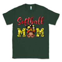 Sports Green Softball Mom And Afro Messy Bun Mom Classic Tee - BundleAndBundleShop