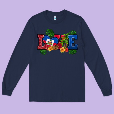 Love Haitian Republic Long Sleeve Tee Designed By Ranaportraitstore