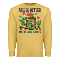 Antique Gold Life Is Better With Coffee And Plants Cactus Coffe Premium Sweatshirt - FaDigitalArtStudio