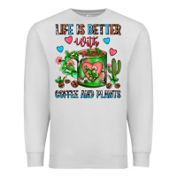 Dove Grey Life Is Better With Coffee And Plants Cactus Coffe Premium Sweatshirt - FaDigitalArtStudio
