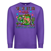 Purple Life Is Better With Coffee And Plants Cactus Coffe Premium Sweatshirt - FaDigitalArtStudio