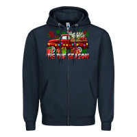 Navy tis the season christmas truck Zipper Hoodie - CowGirlArtShop