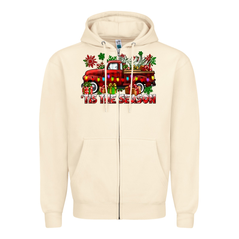 Tis The Season Christmas Truck Zipper Hoodie by CowGirlArtShop | Teevron