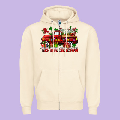 Tis The Season Christmas Truck Zipper Hoodie Designed By Cowgirlartshop