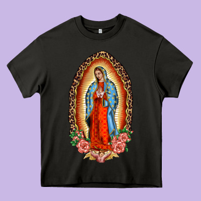 Our Lady Of Guadalupe Leopard And Roses Heavy Core Tee Designed By Barkaloodesign