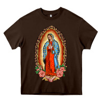 Chocolate Brown our lady of guadalupe leopard and roses Heavy Core Tee - BarkalooDesign