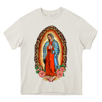 Cream our lady of guadalupe leopard and roses Heavy Core Tee - BarkalooDesign