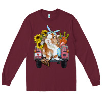 Burgundy Easter truck with bunny sunflowers and eggs Long Sleeve Tee - RanaPortraitStore