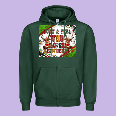 Just A Girl Who Loves Reindeer Zipper Hoodie Designed By Cowgirlartshop