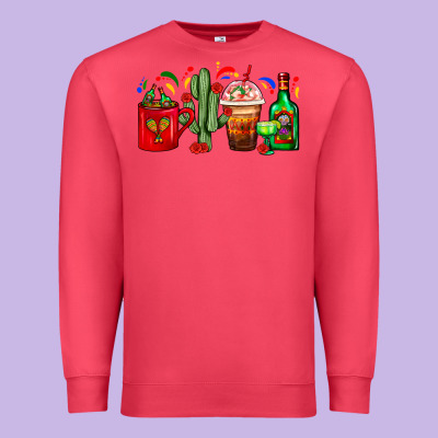 Mexico Coffee Cups With Cactus And Tequila Bottle Premium Sweatshirt Designed By Fadigitalartstudio