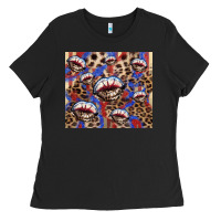 Black american flag lips leopard Ladies Tee - NancyCooperArtShop