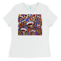 White american flag lips leopard Ladies Tee - NancyCooperArtShop